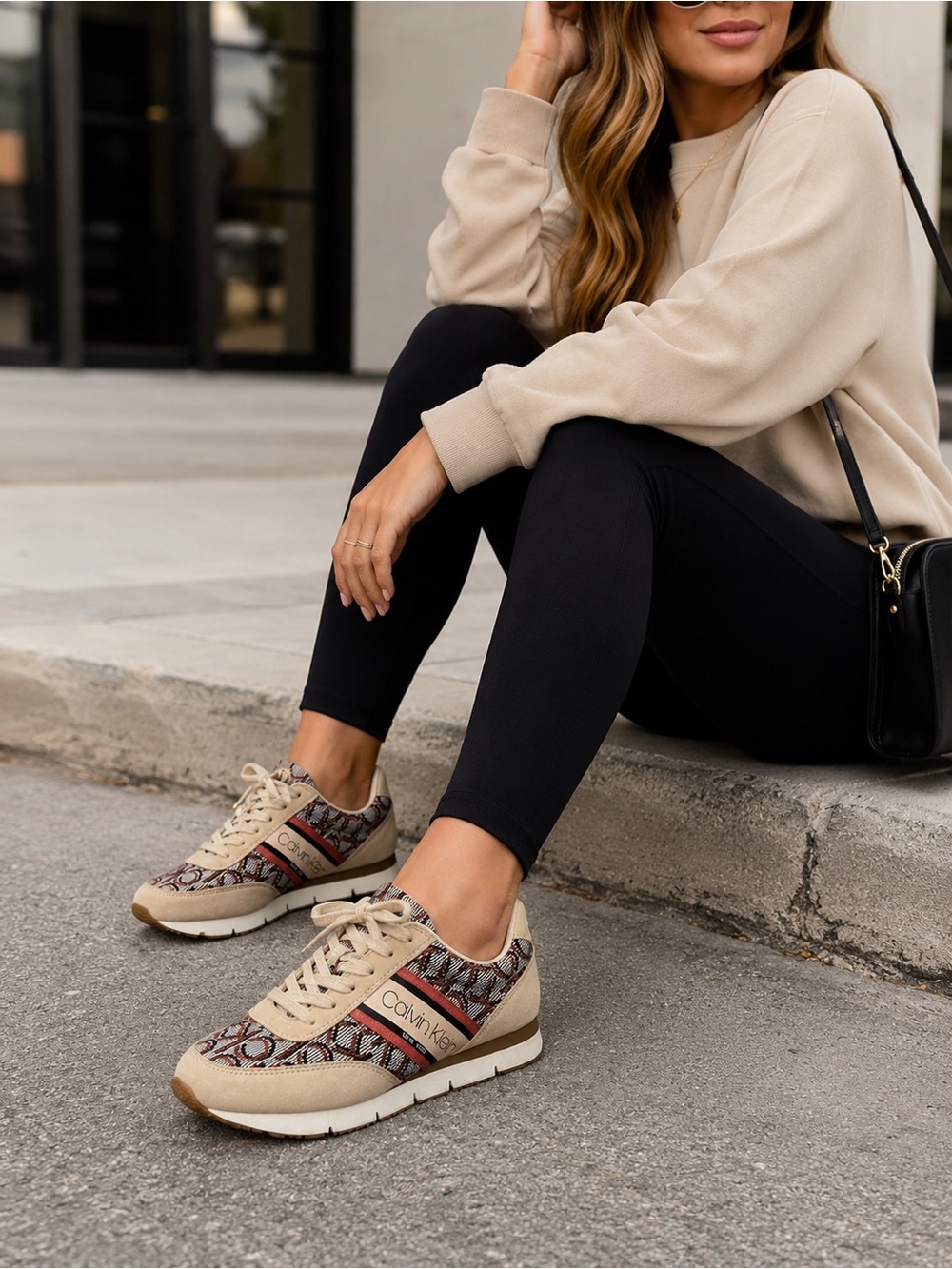 Calvin Klein Mono Jacquard Suede Sneakers | Designer Logo Kicks | Women’s 8